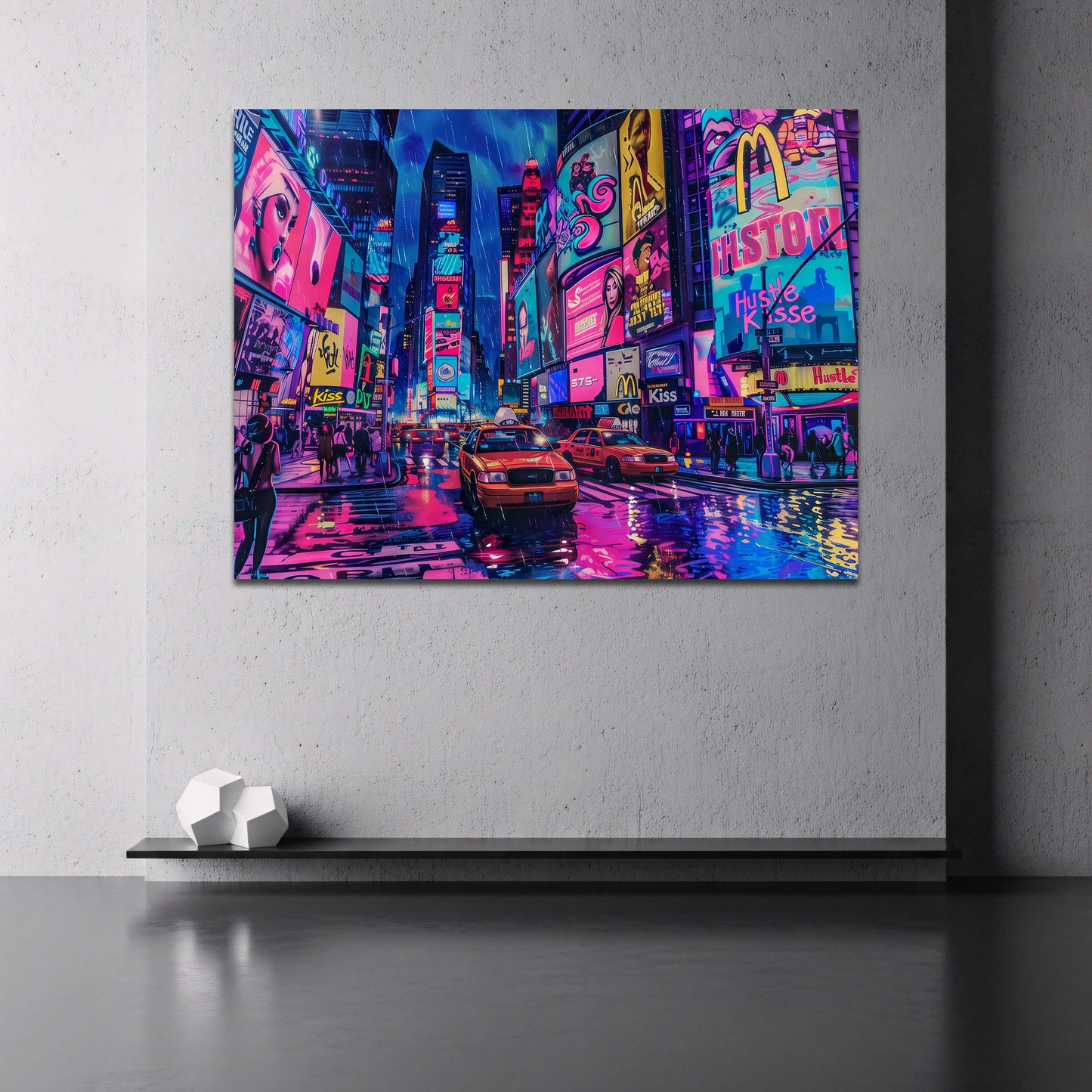 Times Square im Regen Neon Graffiti Wandbild