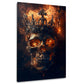 Totenkopf mit Krone und lodernden Flammen auf Schwarz – Wandbild im Hochformat
