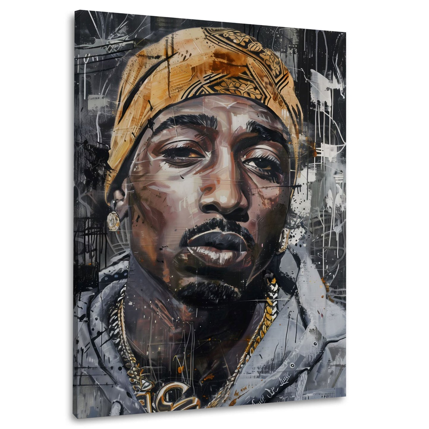 Tupac Porträt mit Bandana und goldener Kette Wandbild