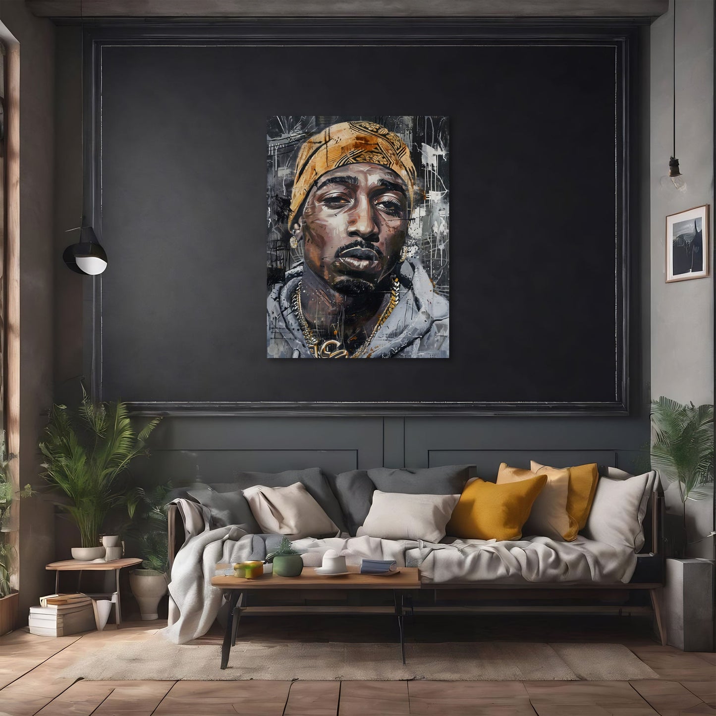 Tupac Porträt mit Bandana und goldener Kette Wandbild