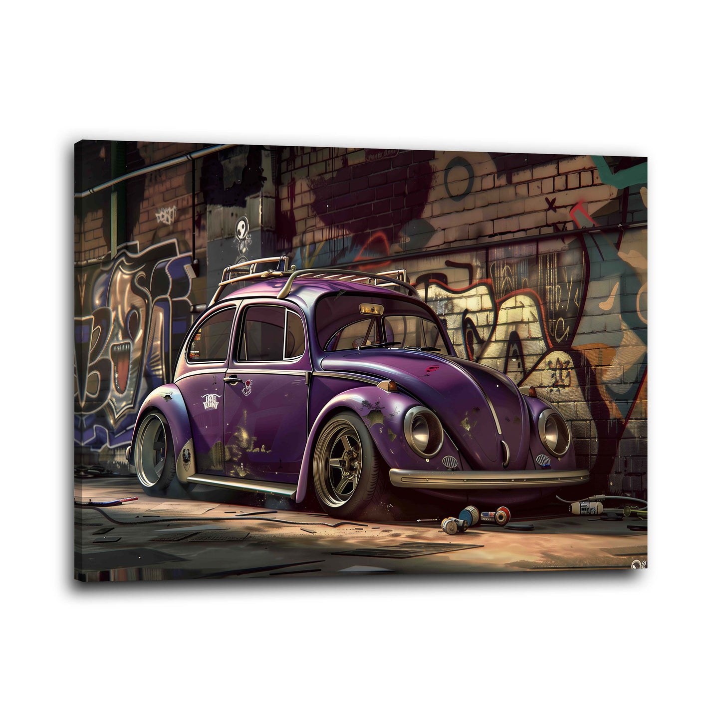 Vintage Auto Graffiti Szene mit Retro VW Käfer Wandbild