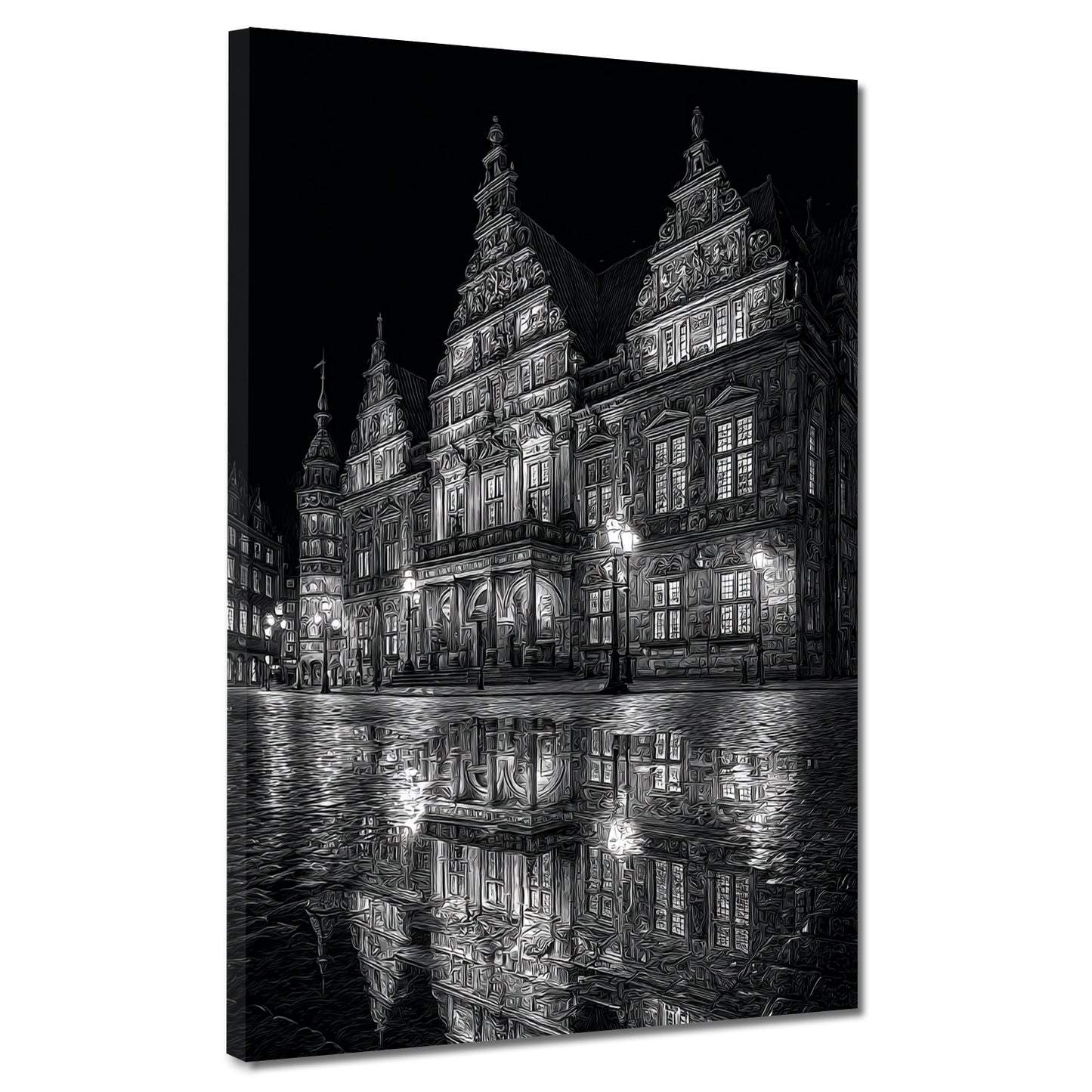 Wahrzeichen Rathaus Bremen Spiegelung schwarz weiß Wandbild