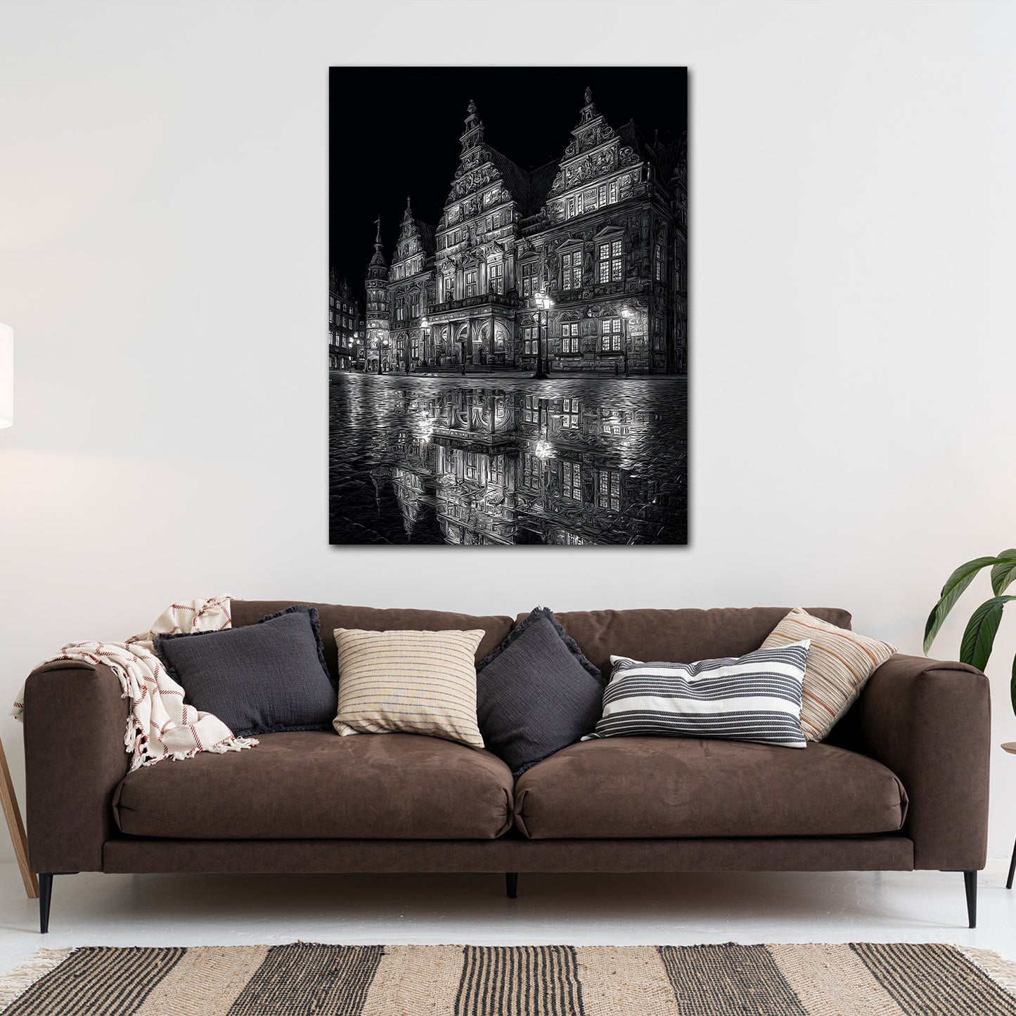 Wahrzeichen Rathaus Bremen Spiegelung schwarz weiß Wandbild