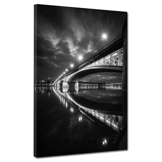 Wahrzeichen Theodor-Heuss-Brücke Mainz schwarz weiß Fluss Wandbild