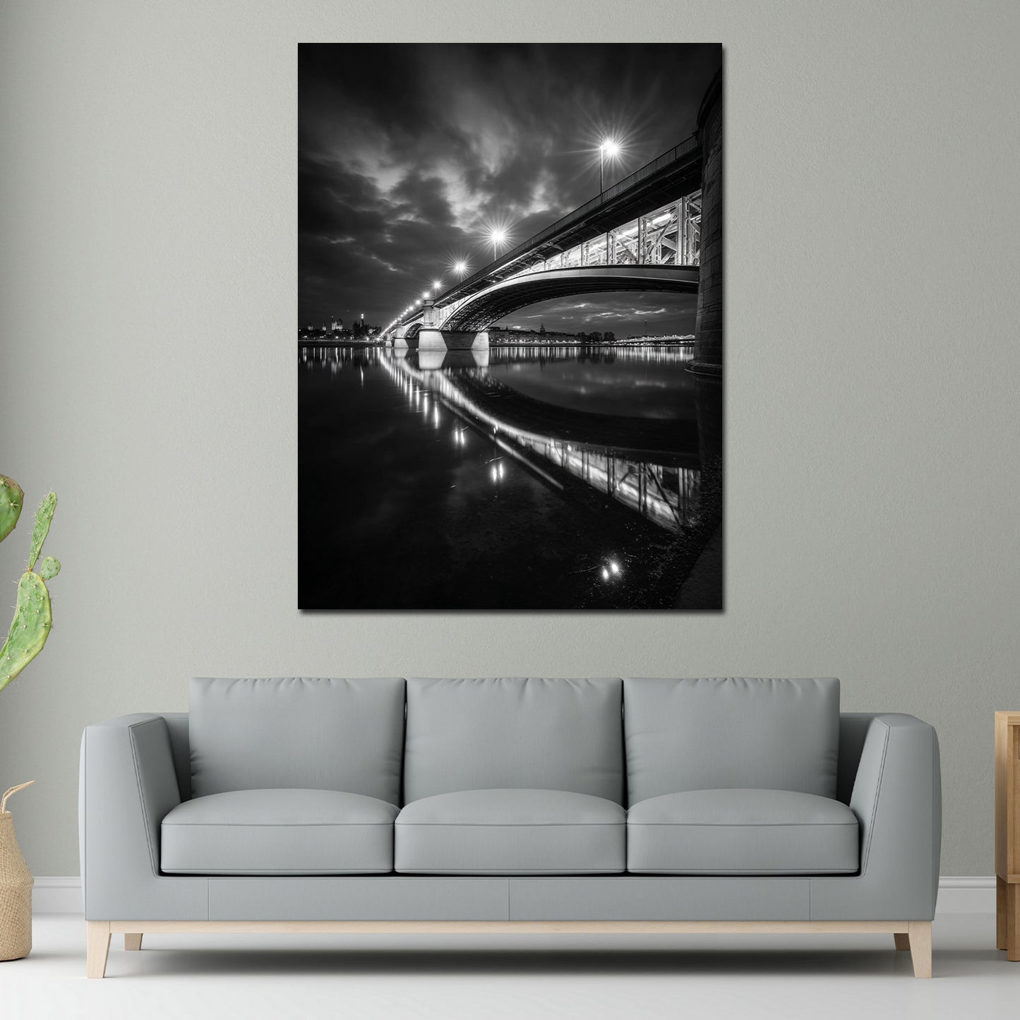 Wahrzeichen Theodor-Heuss-Brücke Mainz schwarz weiß Fluss Wandbild