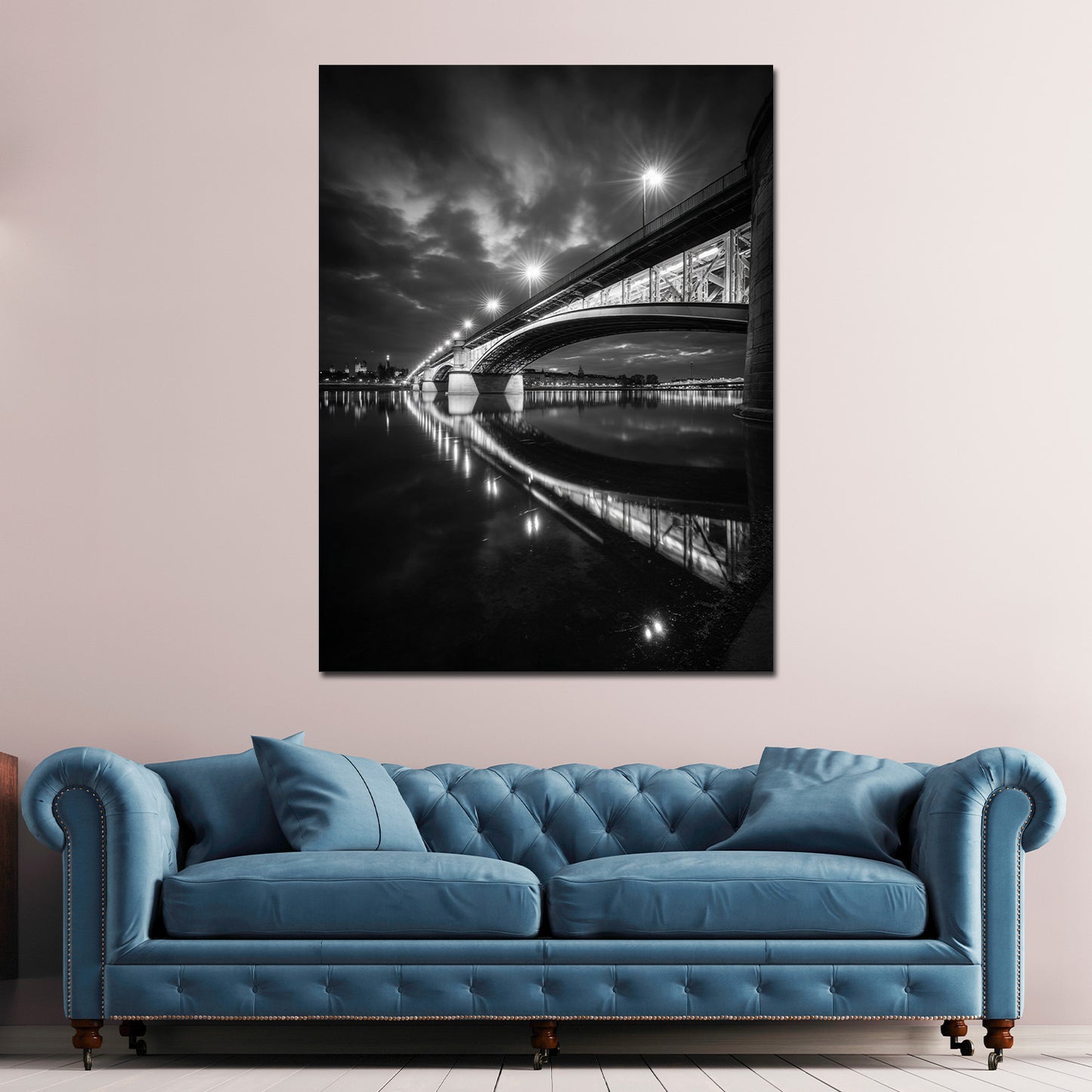 Wahrzeichen Theodor-Heuss-Brücke Mainz schwarz weiß Fluss Wandbild