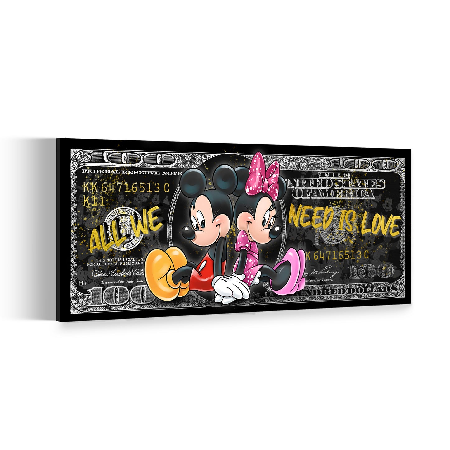 100 Dollar Minnie und Mickey, Comic Wandbild Kunstwerk