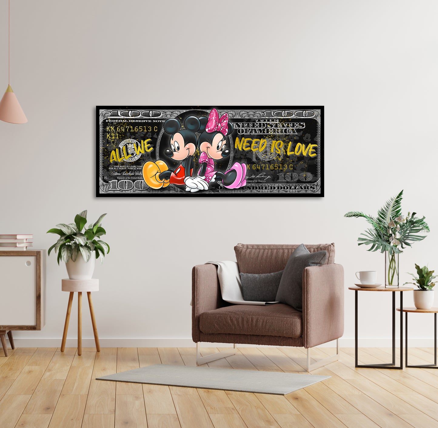 100 Dollar Minnie und Mickey, Comic Wandbild Kunstwerk