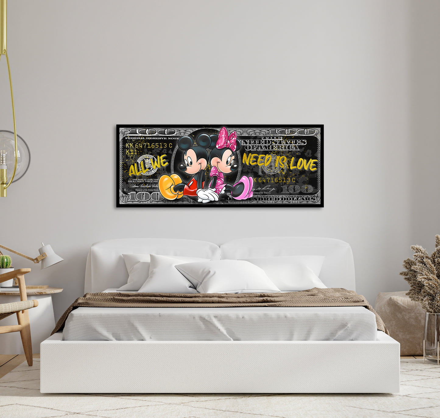 100 Dollar Minnie und Mickey, Comic Wandbild Kunstwerk