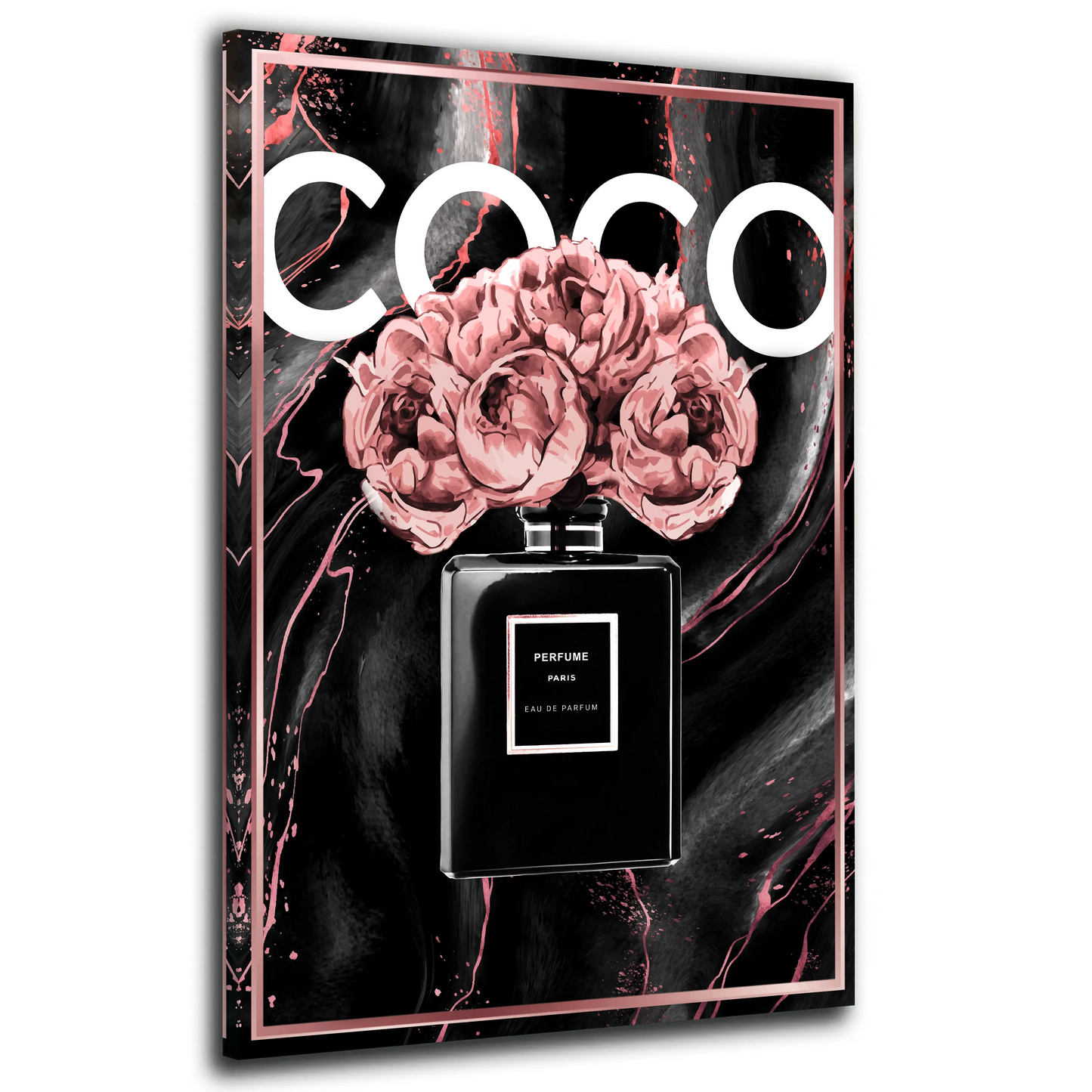 Parfüm Flasche Pop Art in rosa & schwarz Wandbild Kunstwerk
