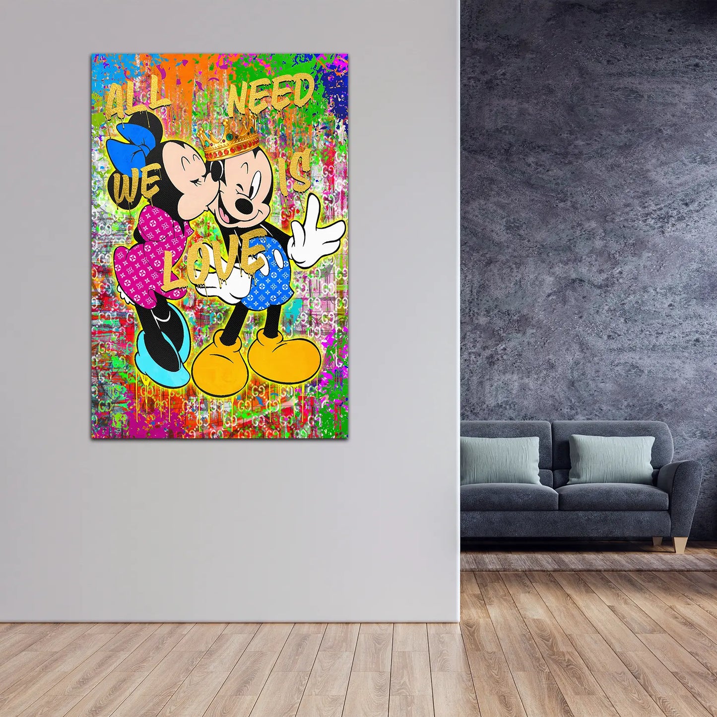 Wandbild Kunstwerk King Mickey Love Is All, Comic