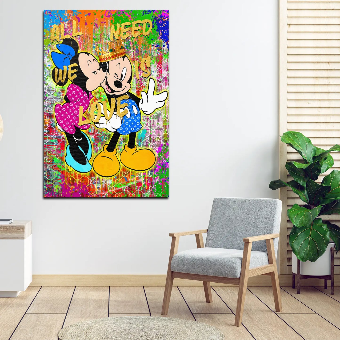 Wandbild Kunstwerk King Mickey Love Is All, Comic
