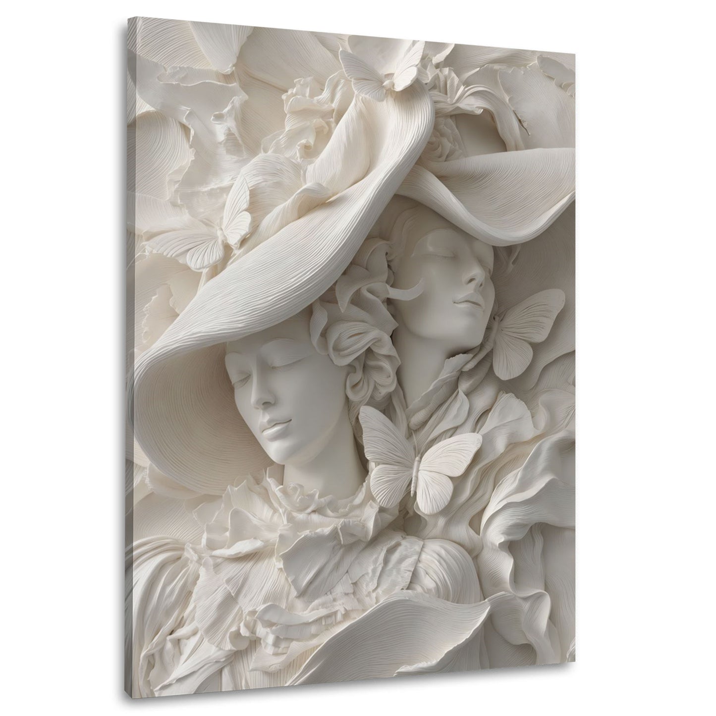 Weibliche Skulptur mit Hut Schmetterlinge abstrakt Relief Wandbild