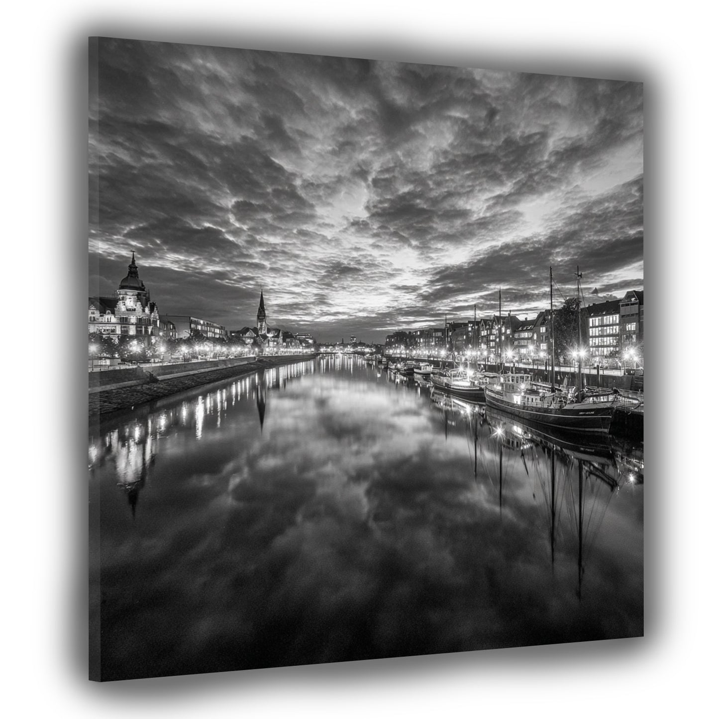 Weserblick Bremen mit historischen Gebäuden schwarz weiß Wandbild