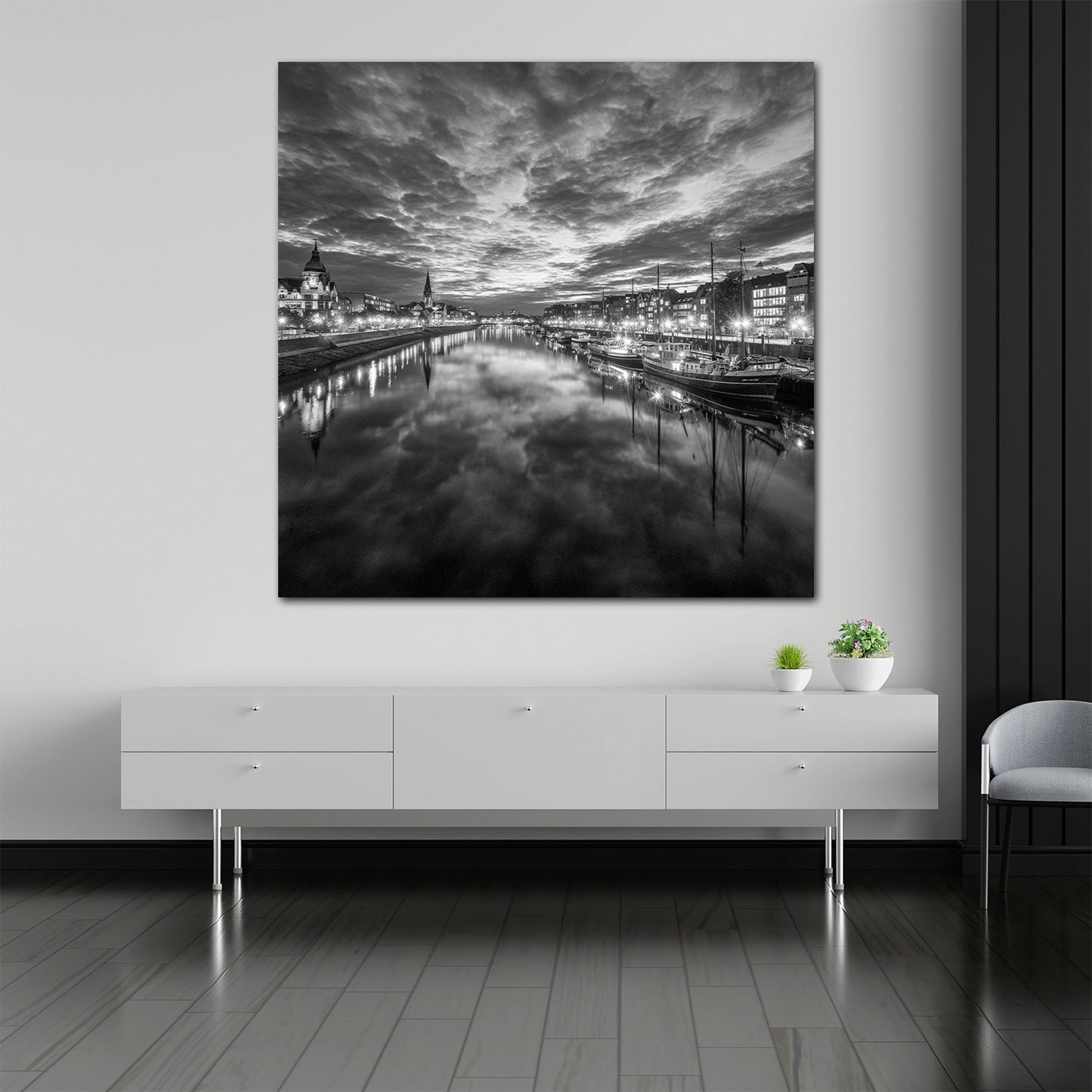Weserblick Bremen mit historischen Gebäuden schwarz weiß Wandbild