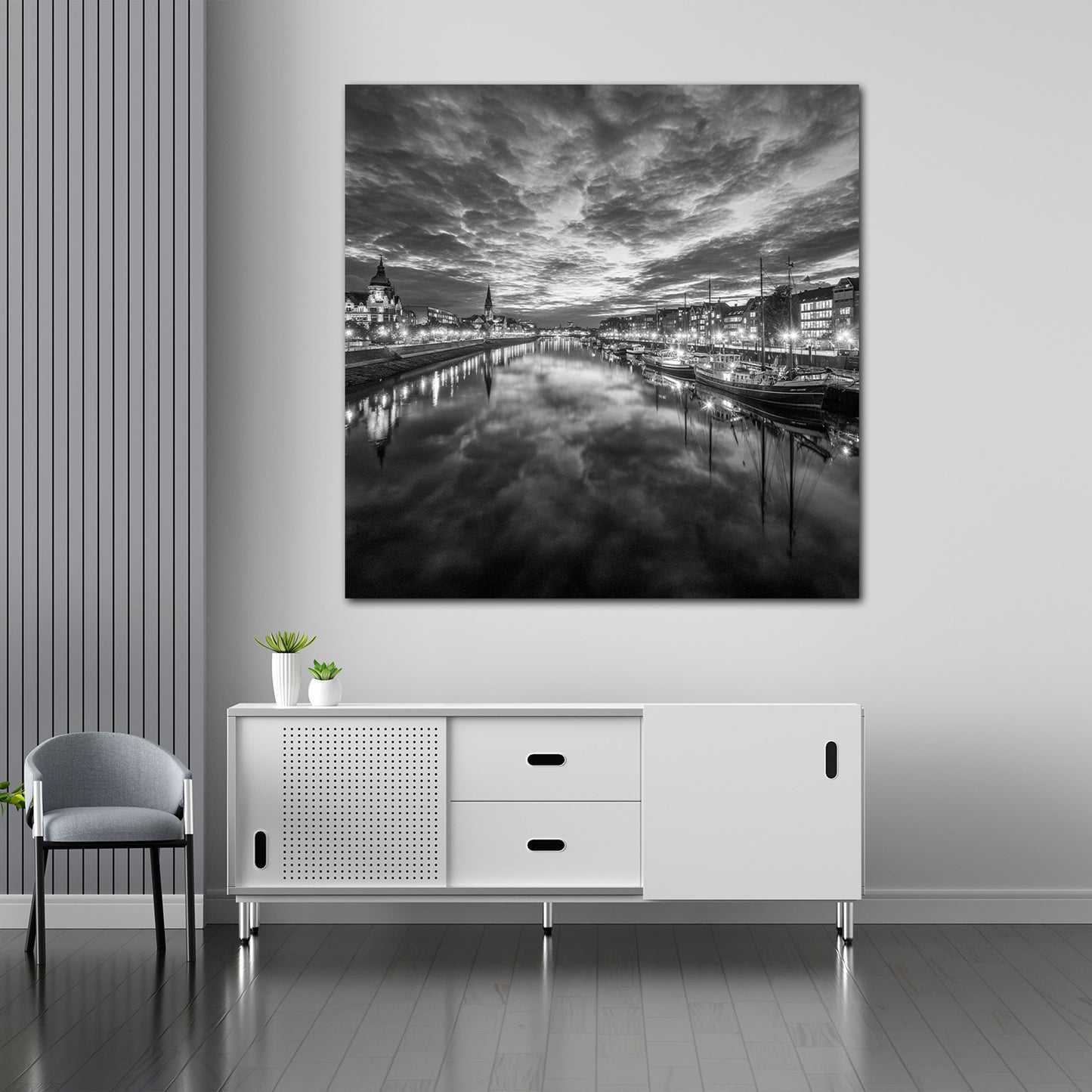 Weserblick Bremen mit historischen Gebäuden schwarz weiß Wandbild