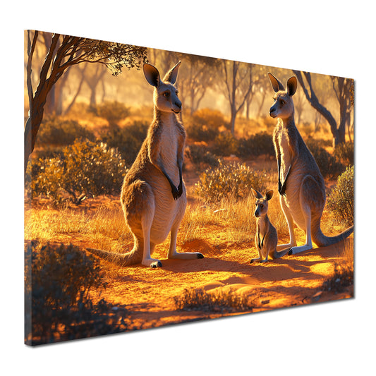 Wildnis Kängurufamilie Sonnenuntergang Wandbild