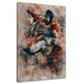 Wandbild Wolfsporträt im Profil mit Farbspritzern im Vintage Look auf Leinwand