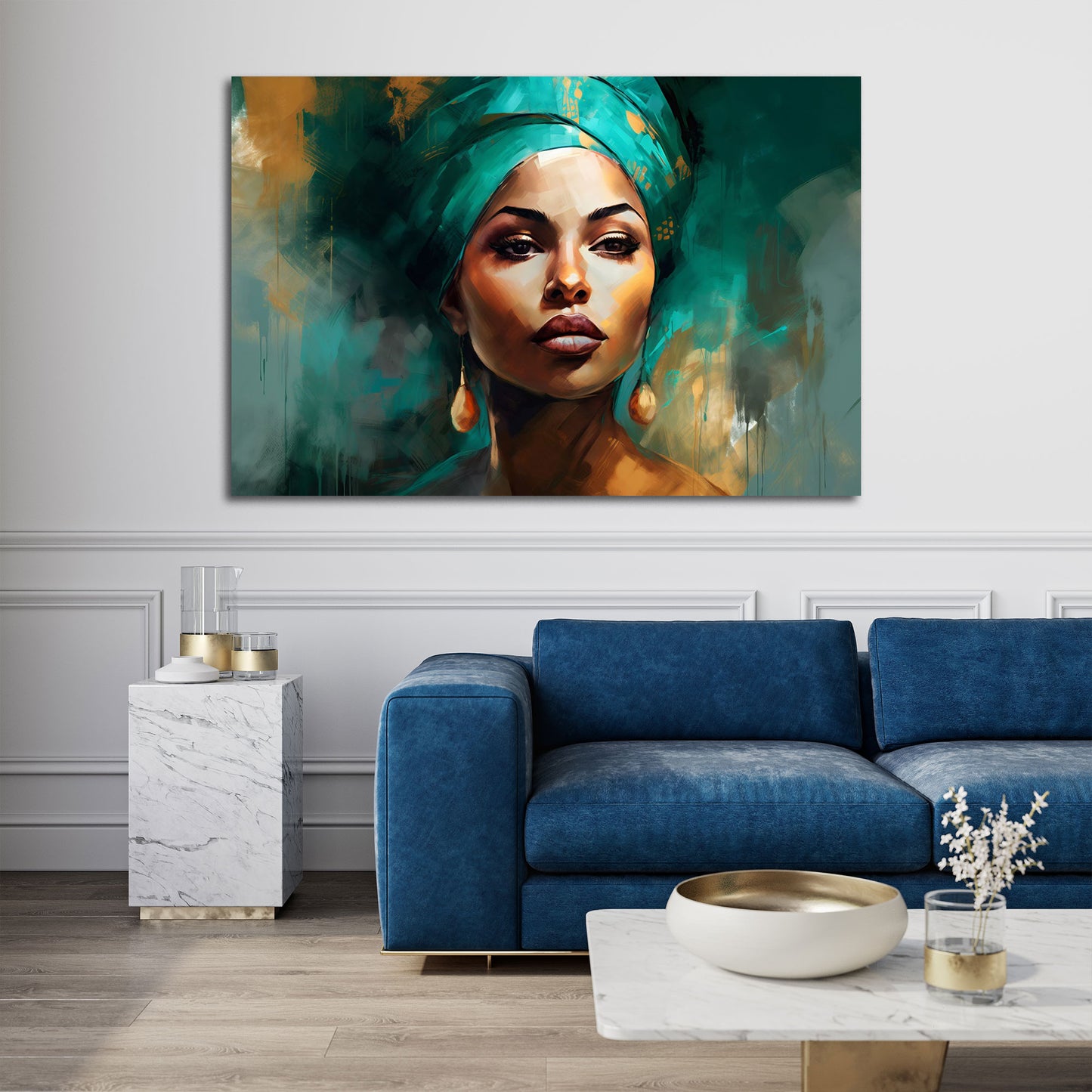 Wunderschönes Frauenportrait mit Turban ausdrucksstark Wandbild