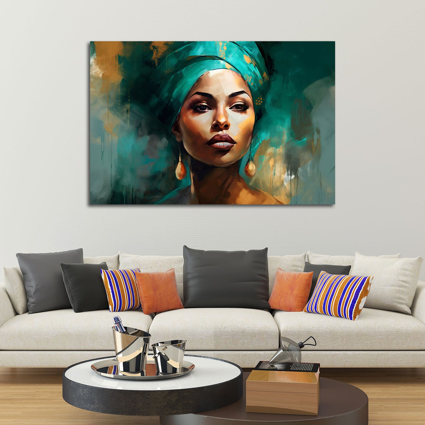 Wunderschönes Frauenportrait mit Turban ausdrucksstark Wandbild