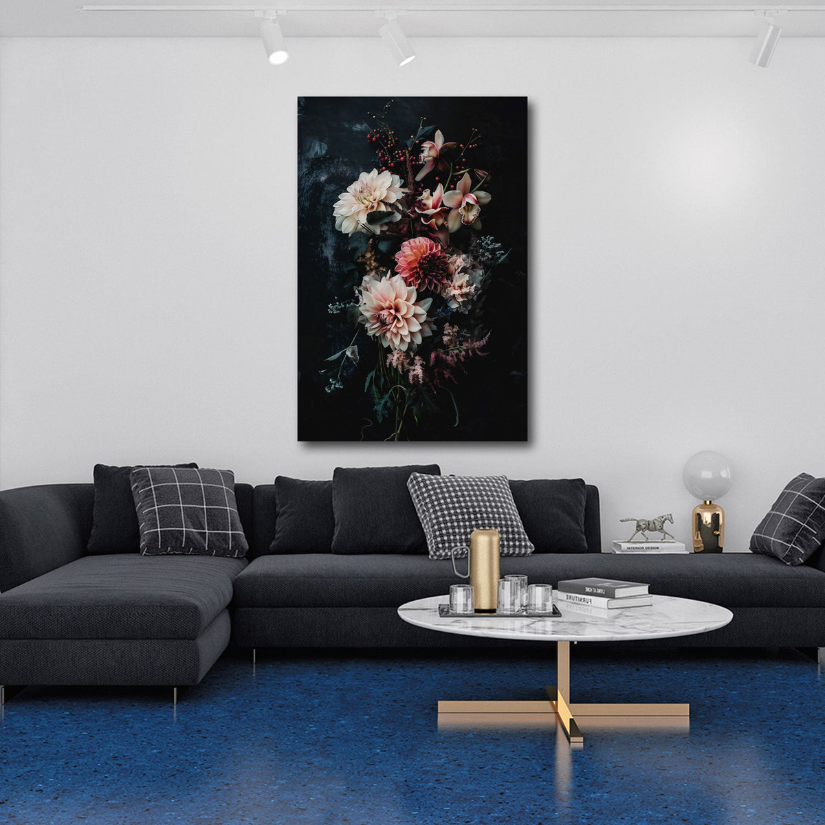 Elegantes Blumen Wandbild im Hochformat im Wohnraum