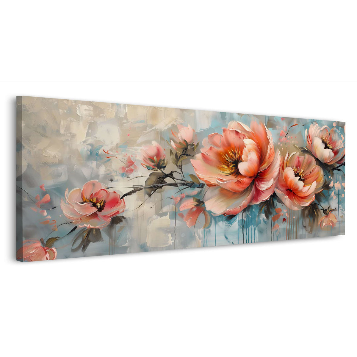 Panorama Wandbild mit zarter Blütenranke in Rosa