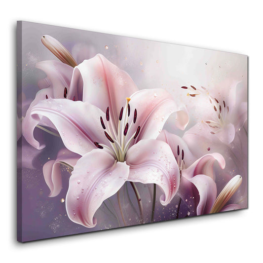 Zarte Lilie in Pastell Elegante Blume mit Wassertropfen Wandbild
