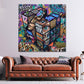 Quadratisches Pop Art Wandbild im Wohnraum