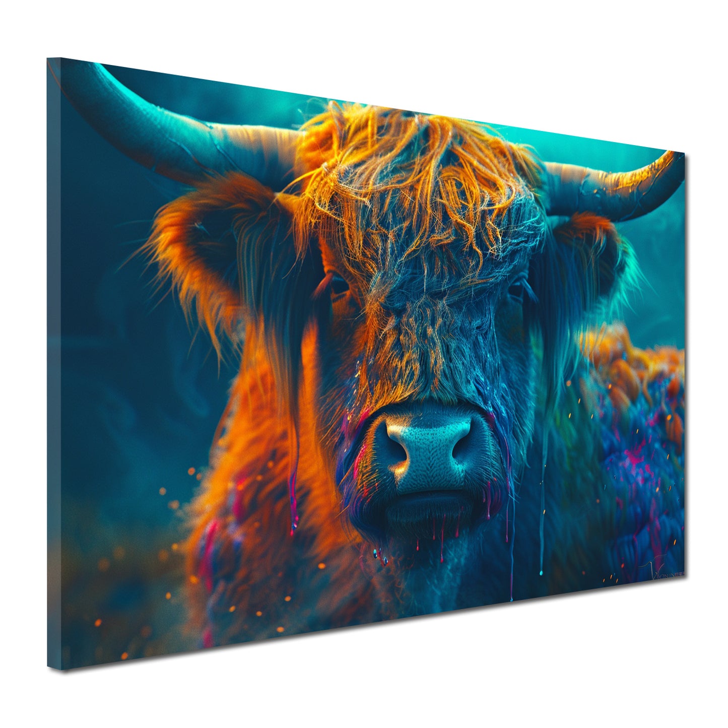 Zotteliges Rind leuchtende Farbkontraste Wandbild