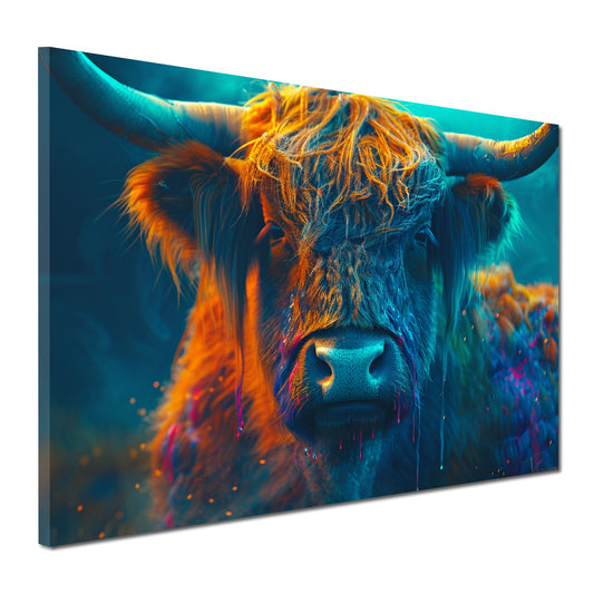 Zotteliges Rind leuchtende Farbkontraste Wandbild