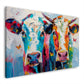 Zwei farbenfrohe Kühe im expressiven Pop-Art-Look als Wandbild