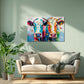 Farbenfrohe Kühe als Pop-Art-Wandbild in der Küche