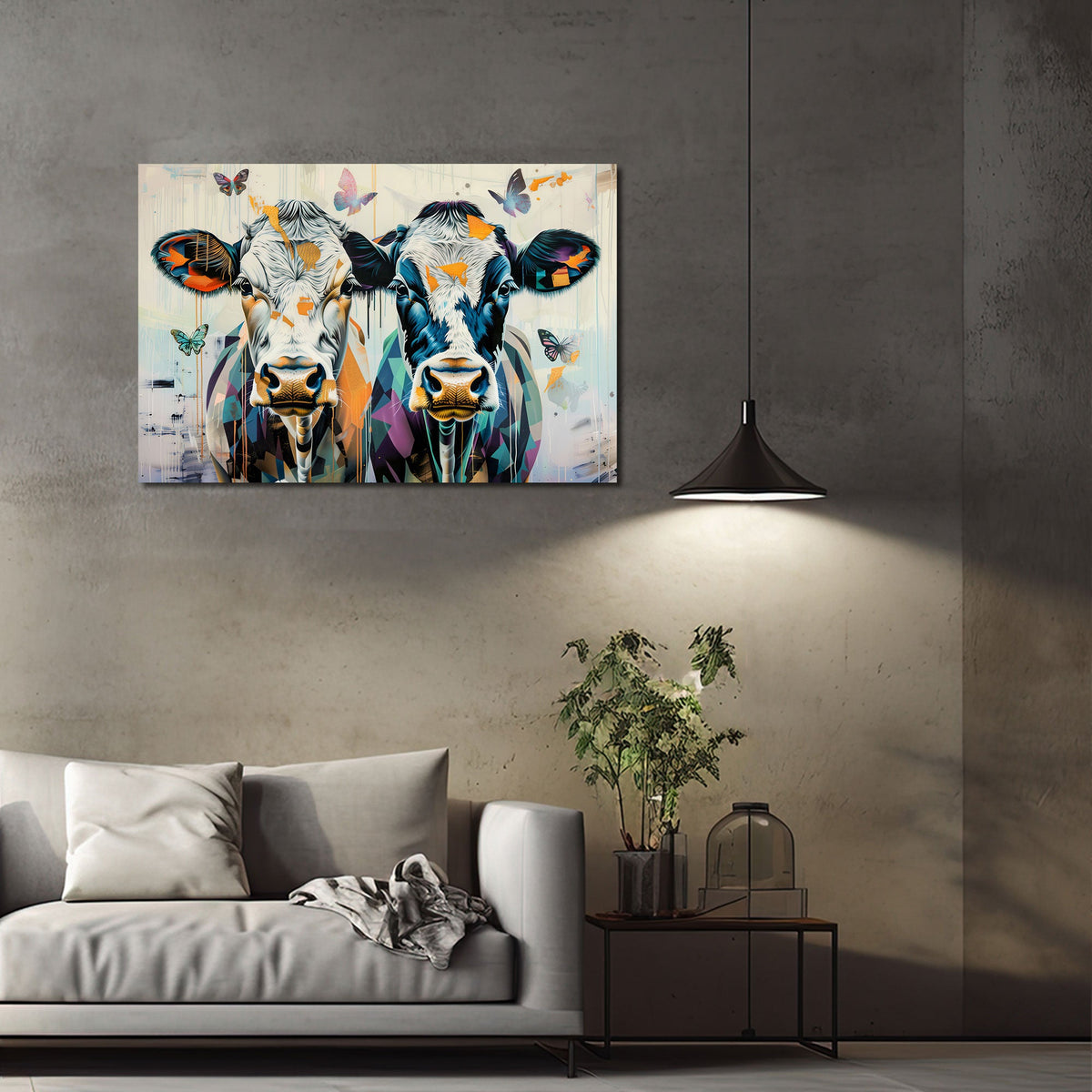 Buntes Kuh-Wandbild im Esszimmer