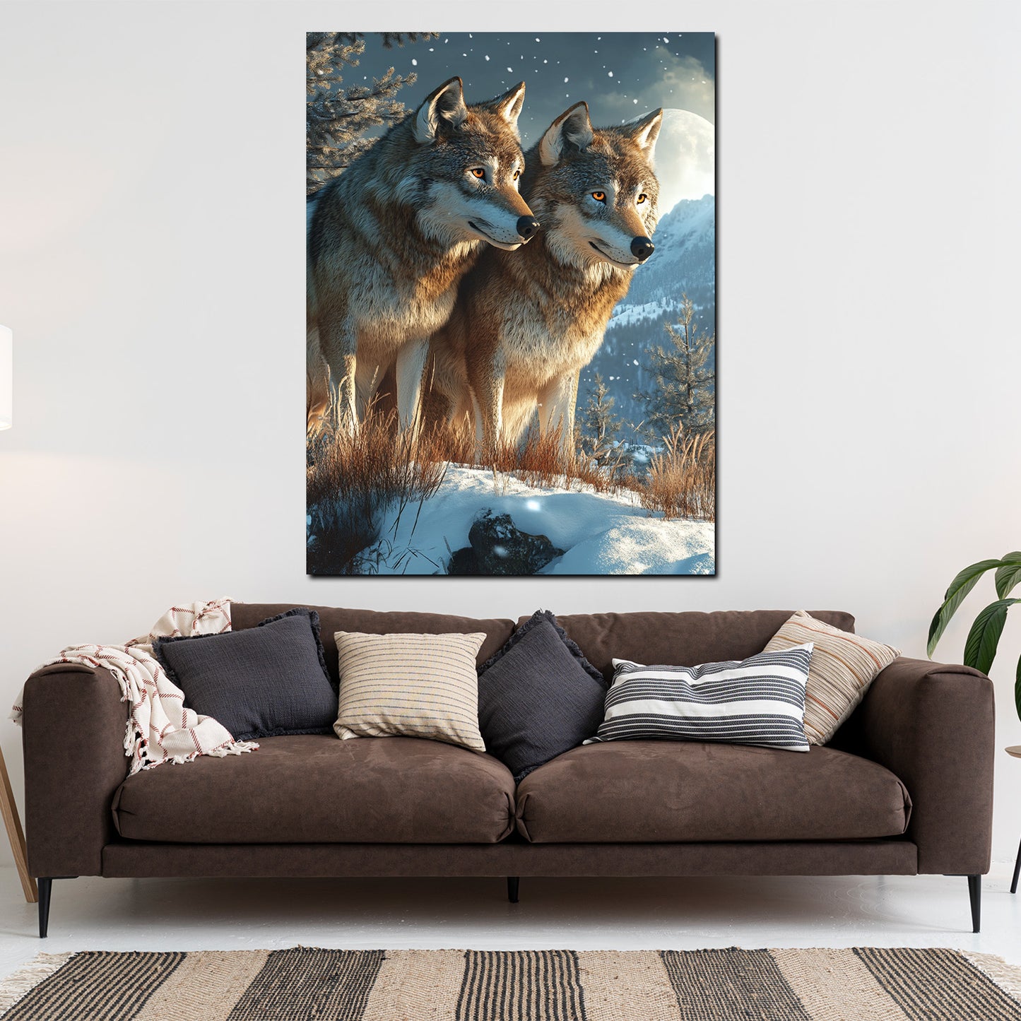 Zwei Wölfe im verschneiten Gebirge Wandbild