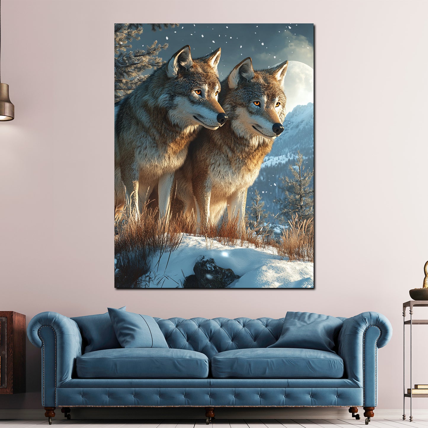 Zwei Wölfe im verschneiten Gebirge Wandbild