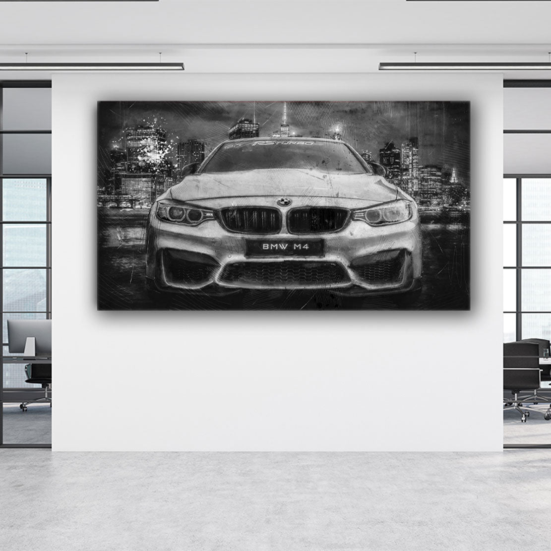 Sportwagen M4 Abstract schwarz weiß Wandbild Kunstwerk