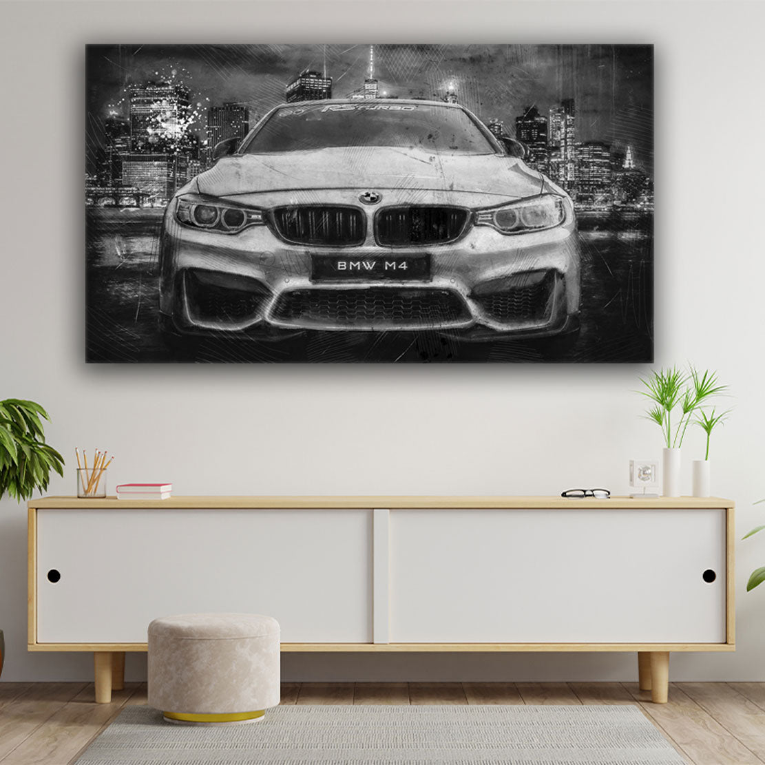 Sportwagen M4 Abstract schwarz weiß Wandbild Kunstwerk