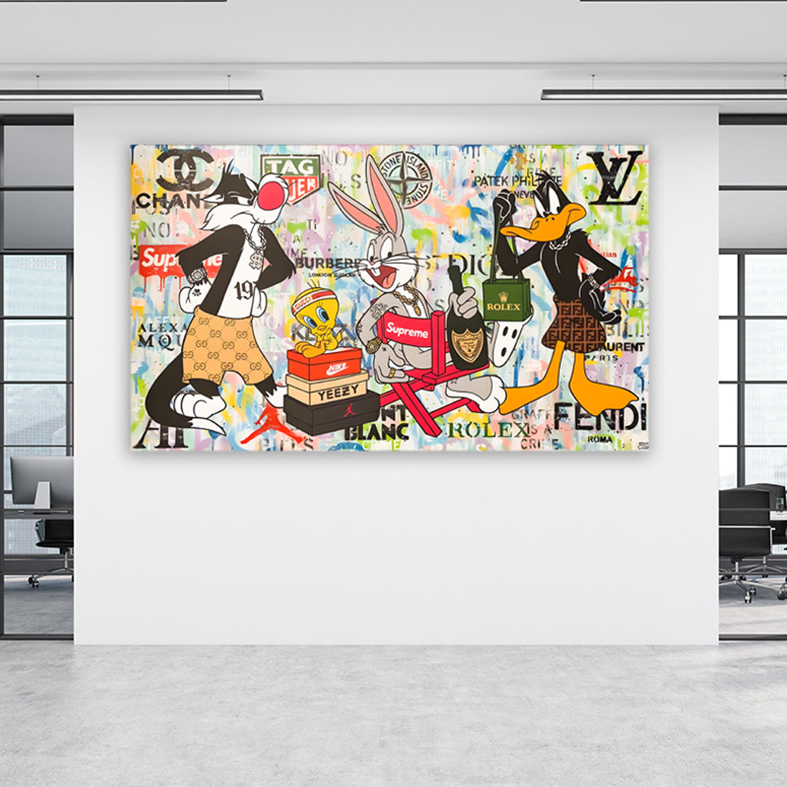 Wandbild Kunstwerk Bunny, Daffy, Tweety Pop Art Comic