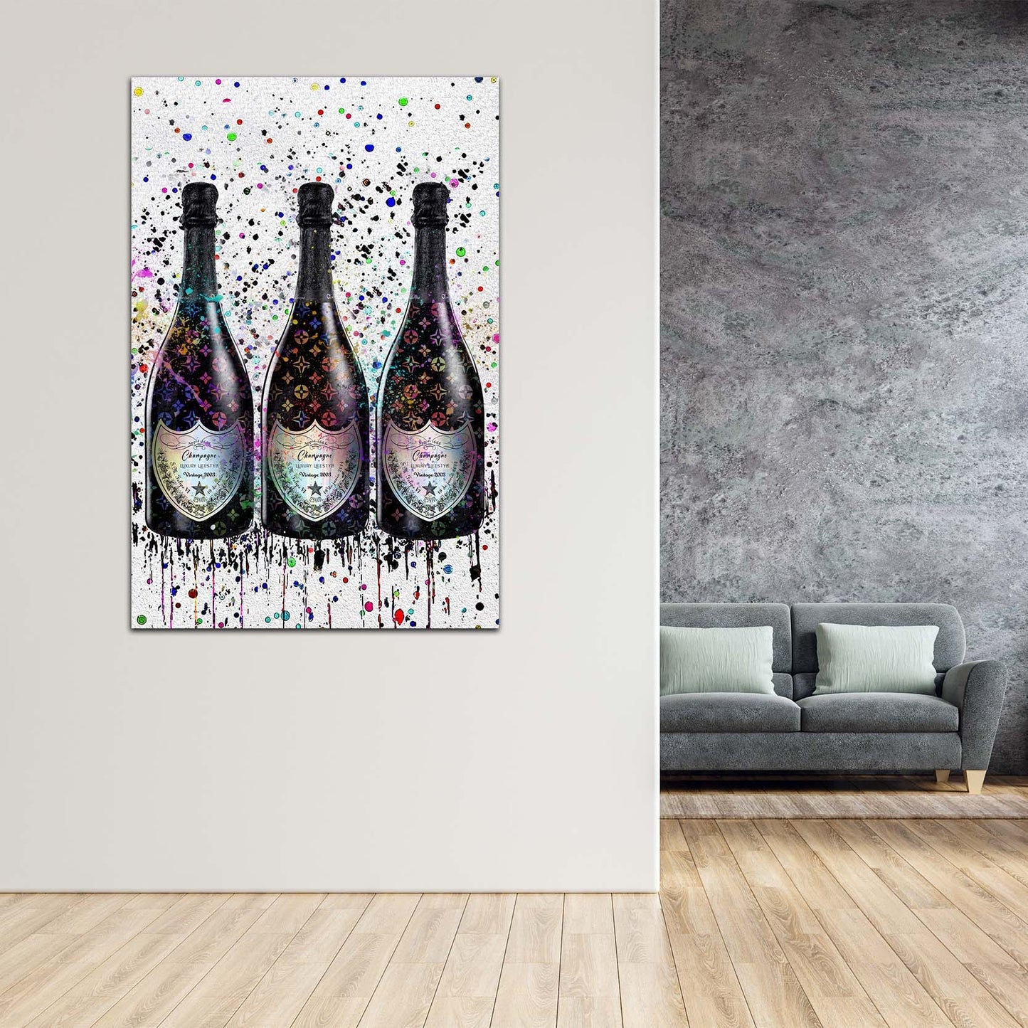 Champagner Lifestyle Pop Art Flasche Wandbild Kunstwerk