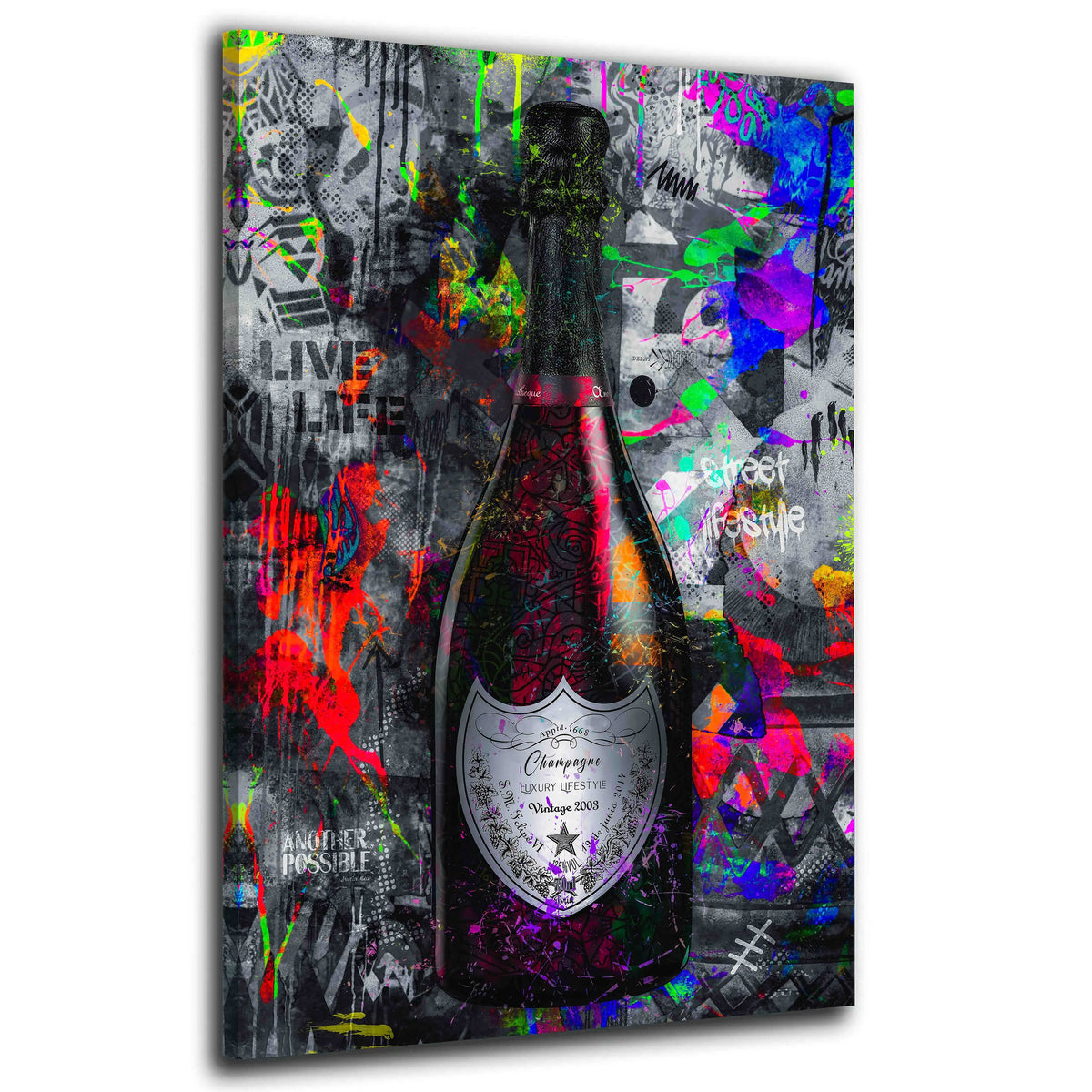 Champagner Lifestyle Street Art Flasche Wandbild Kunstwerk