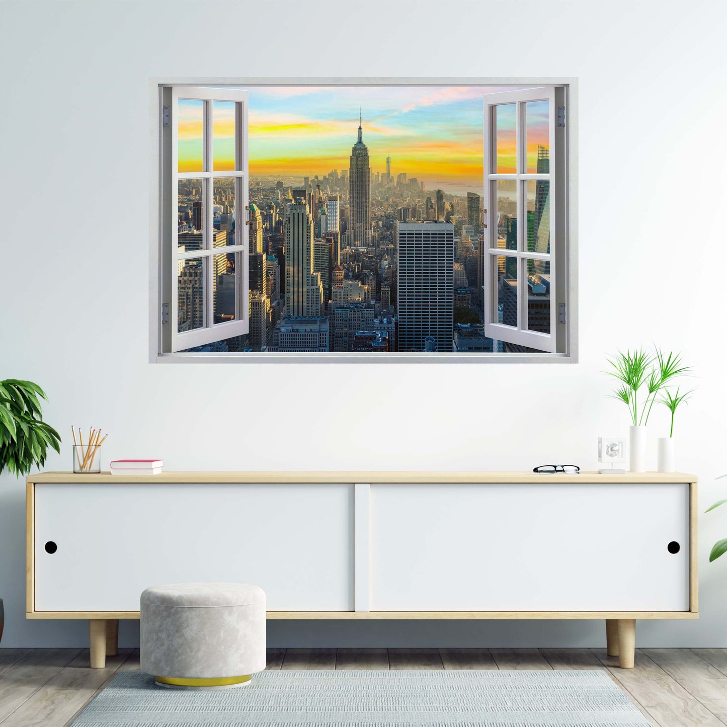 Fenster New York Skyline Yellow Sky, USAWandbild Kunstwerk