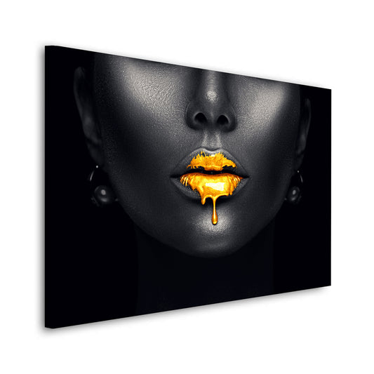 Lippen Gesicht Gold Lips Wandbild Kunstwerk