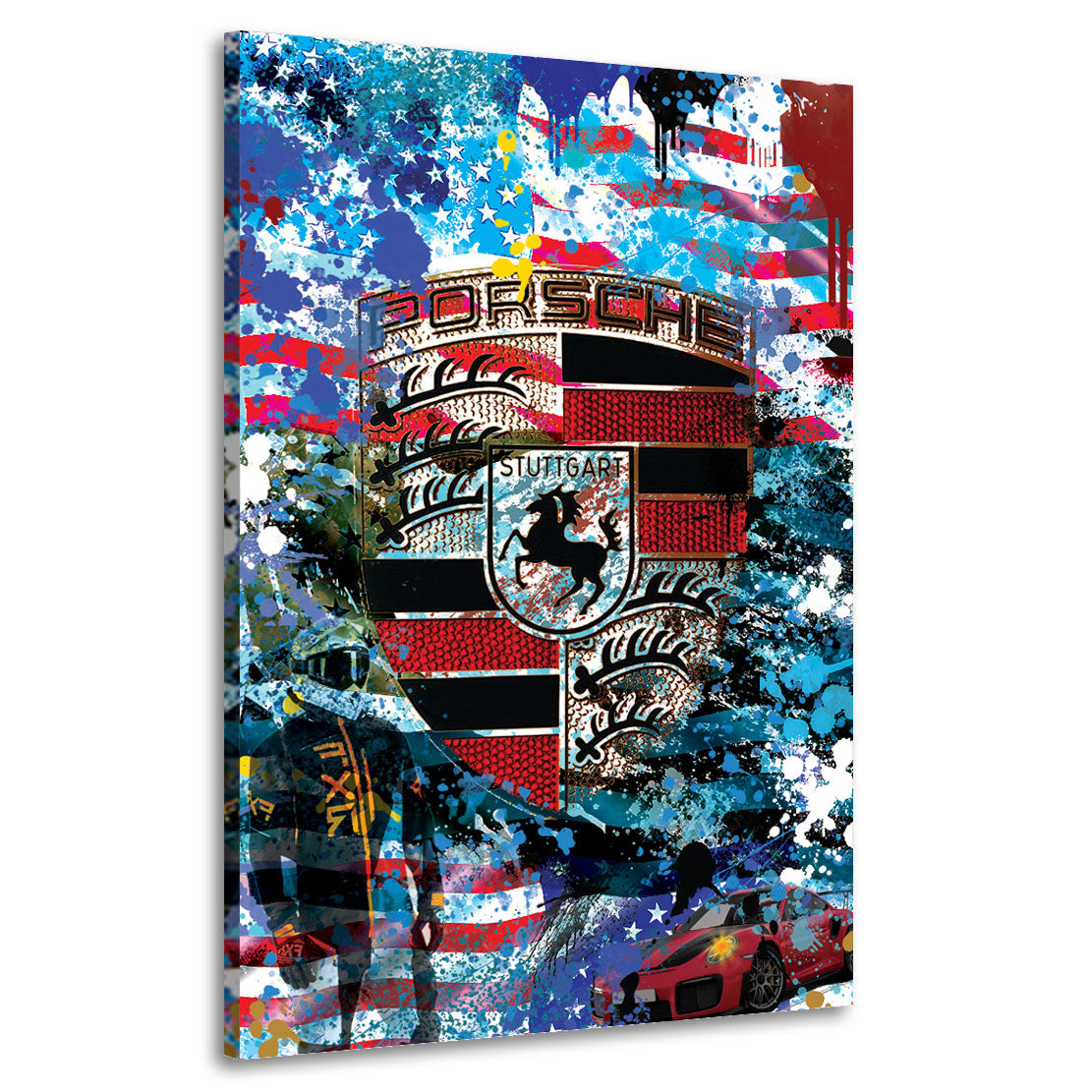 Porsche Sportwagen Blue Style Pop Art Wandbild Kunstwerk