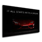 Sportwagen Lamborghini Red Style, It All Starts With A Dream Wandbild Kunstwerk