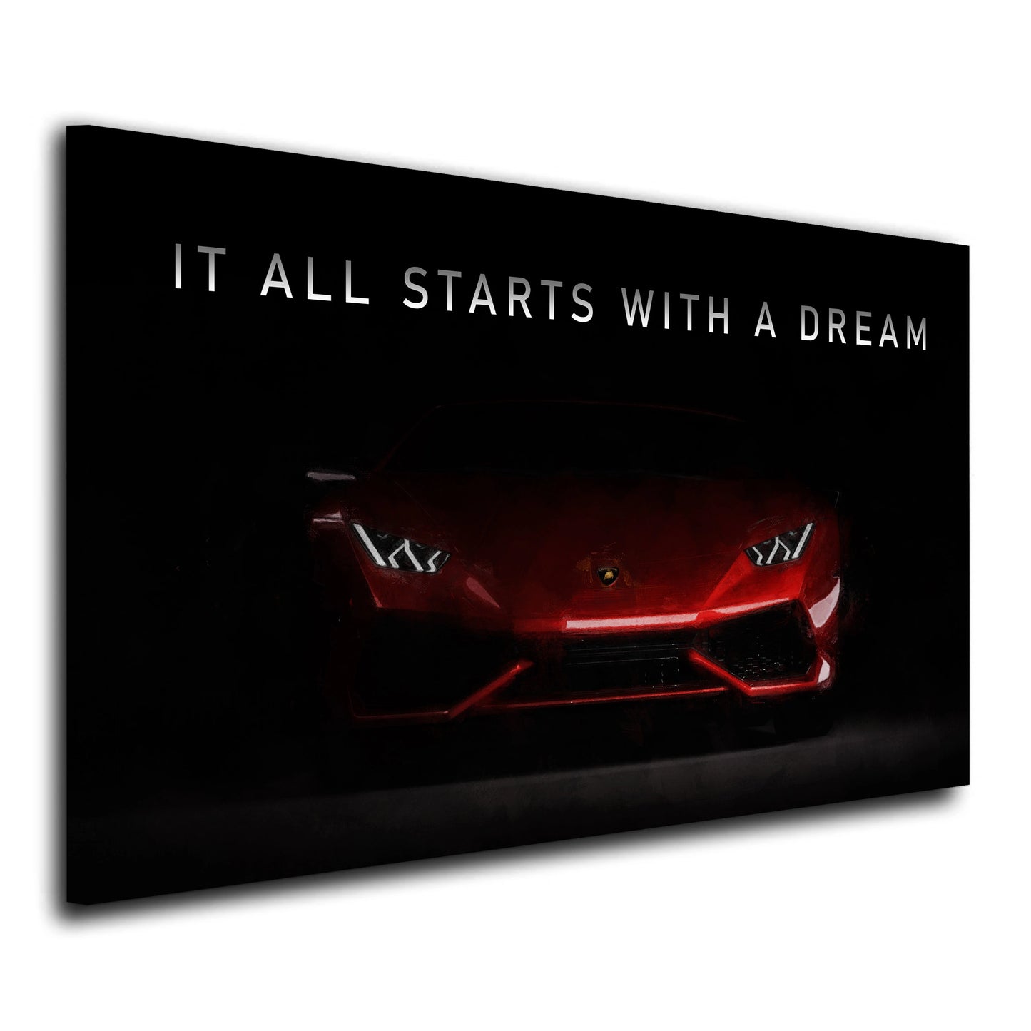 Sportwagen Lamborghini Red Style, It All Starts With A Dream Wandbild Kunstwerk