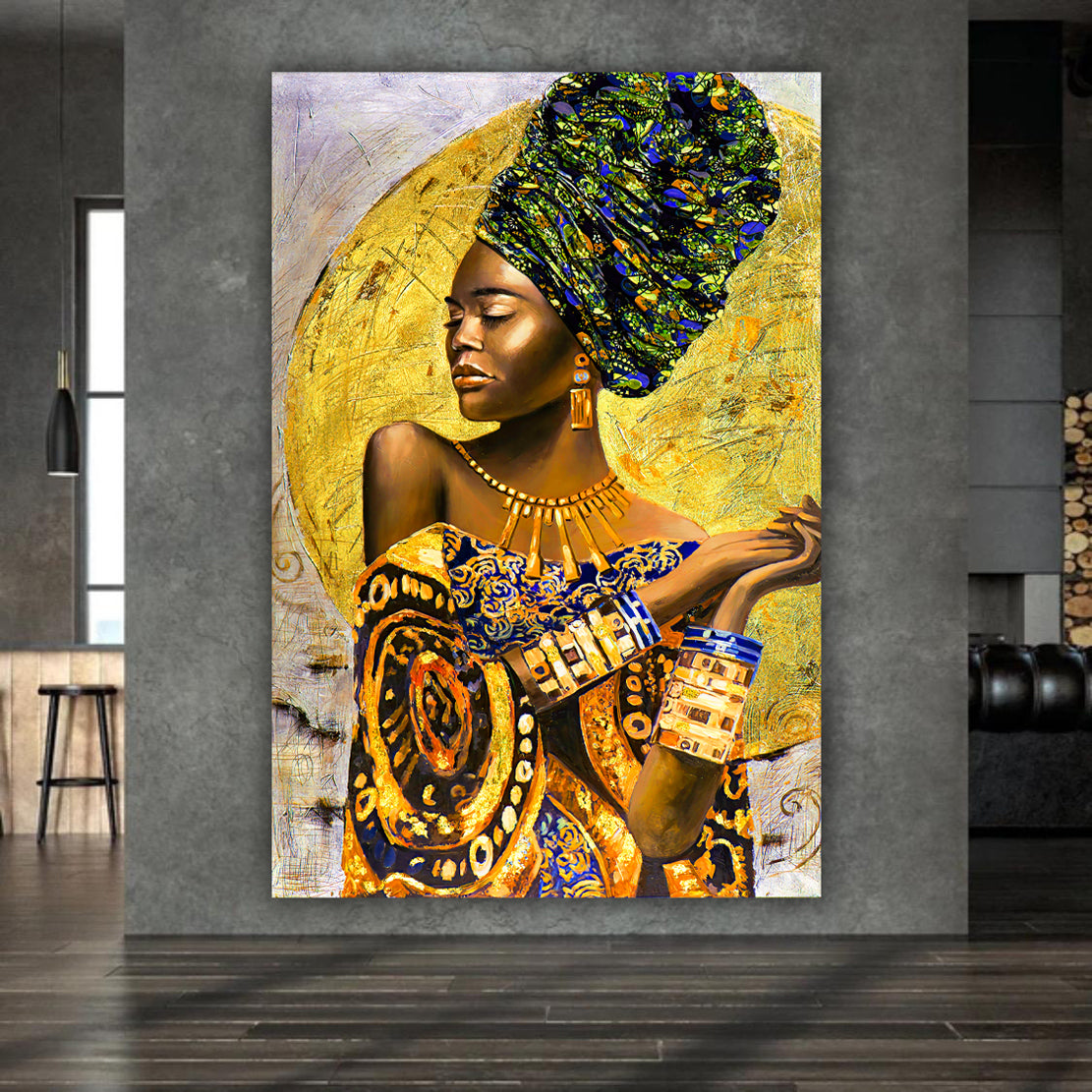 BilderTrends24 Gold [Gratis-Versand] Wandbild XXL Frau afrikanische –