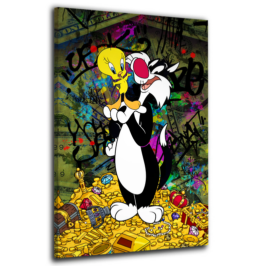 Pop Street Art Sylvester & Tweety Wandbild Kunstwerk