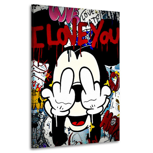 Wandbild Kunstwerk Comic Mickey I Love You, Pop Art
